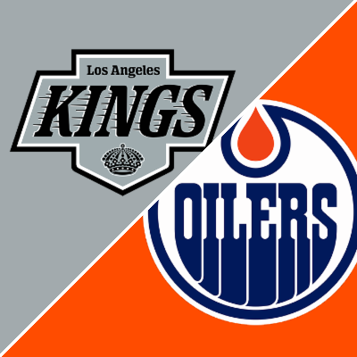 Logos of Los Angeles Kings and Edmonton Oilers on a gray and orange background