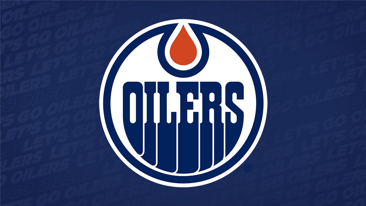 Edmonton Oilers logo on a blue background.
