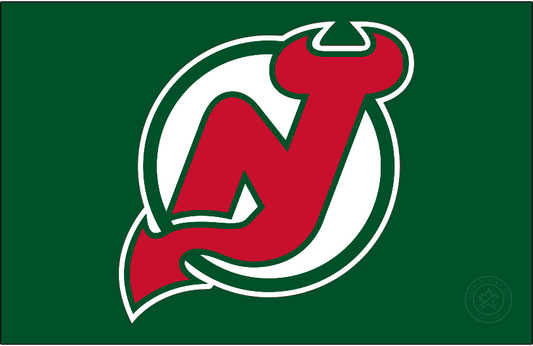 Red 'N' New jersey devils logo on a green background