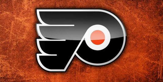 Philadelphia Flyers logo on a textured brown background